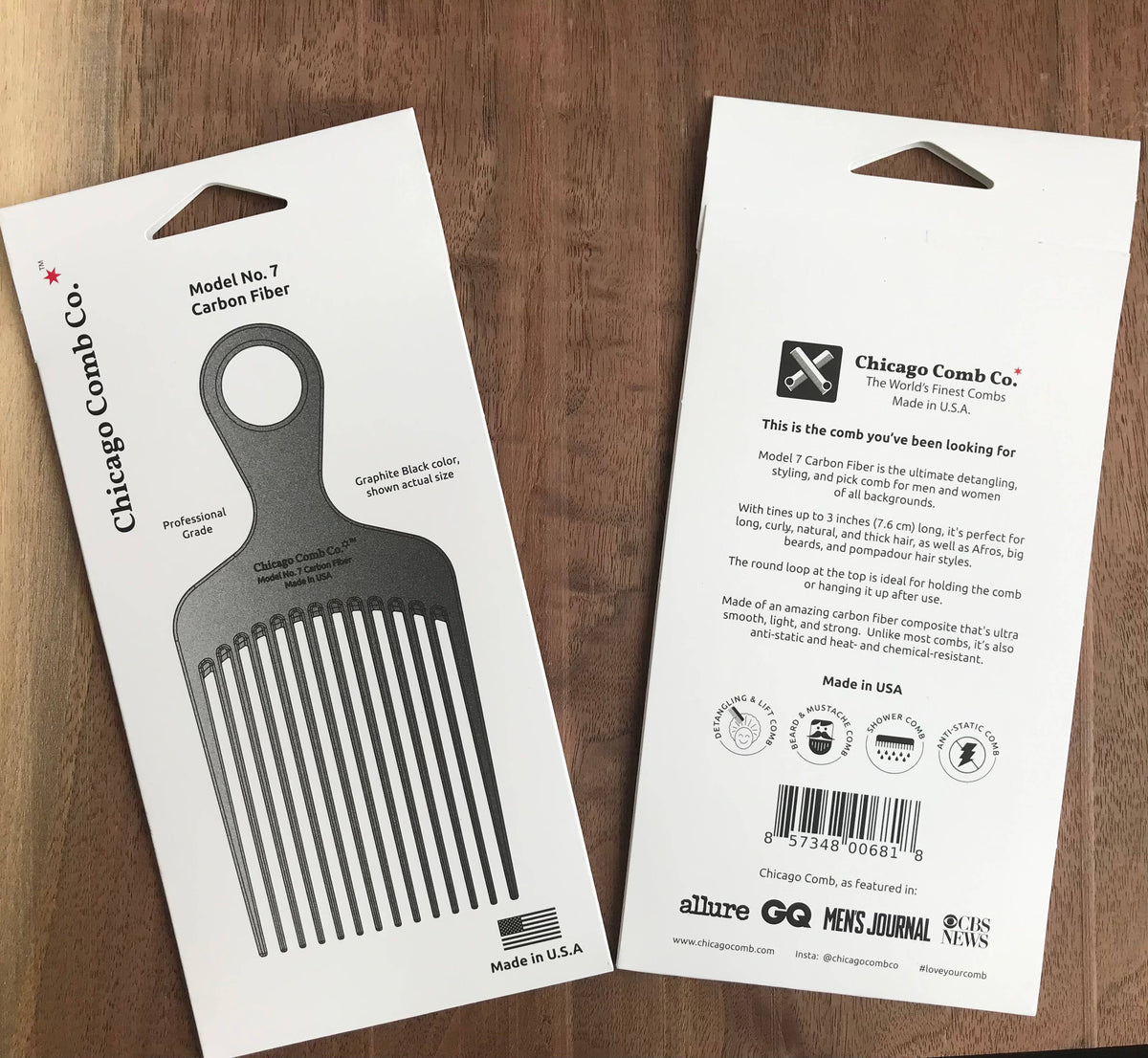 Chicago Comb Co. - Model No. 7 Carbon Fiber Pick Comb