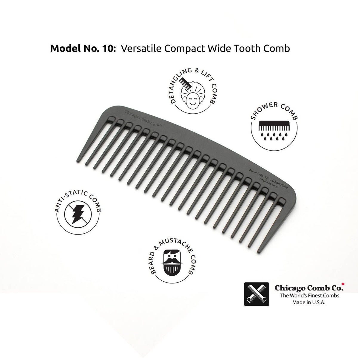 Chicago Comb Co. - Model No. 10 Carbon Fiber Comb