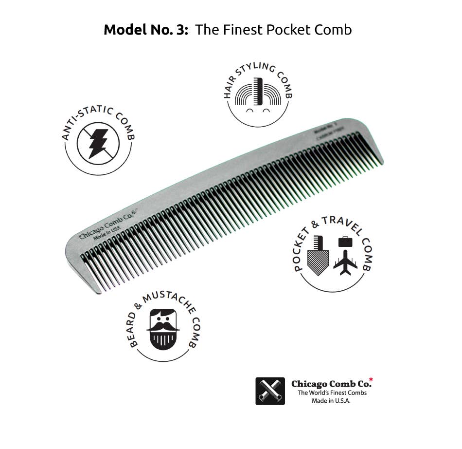 Chicago Comb Co. - Model No. 3 Carbon Fiber Comb