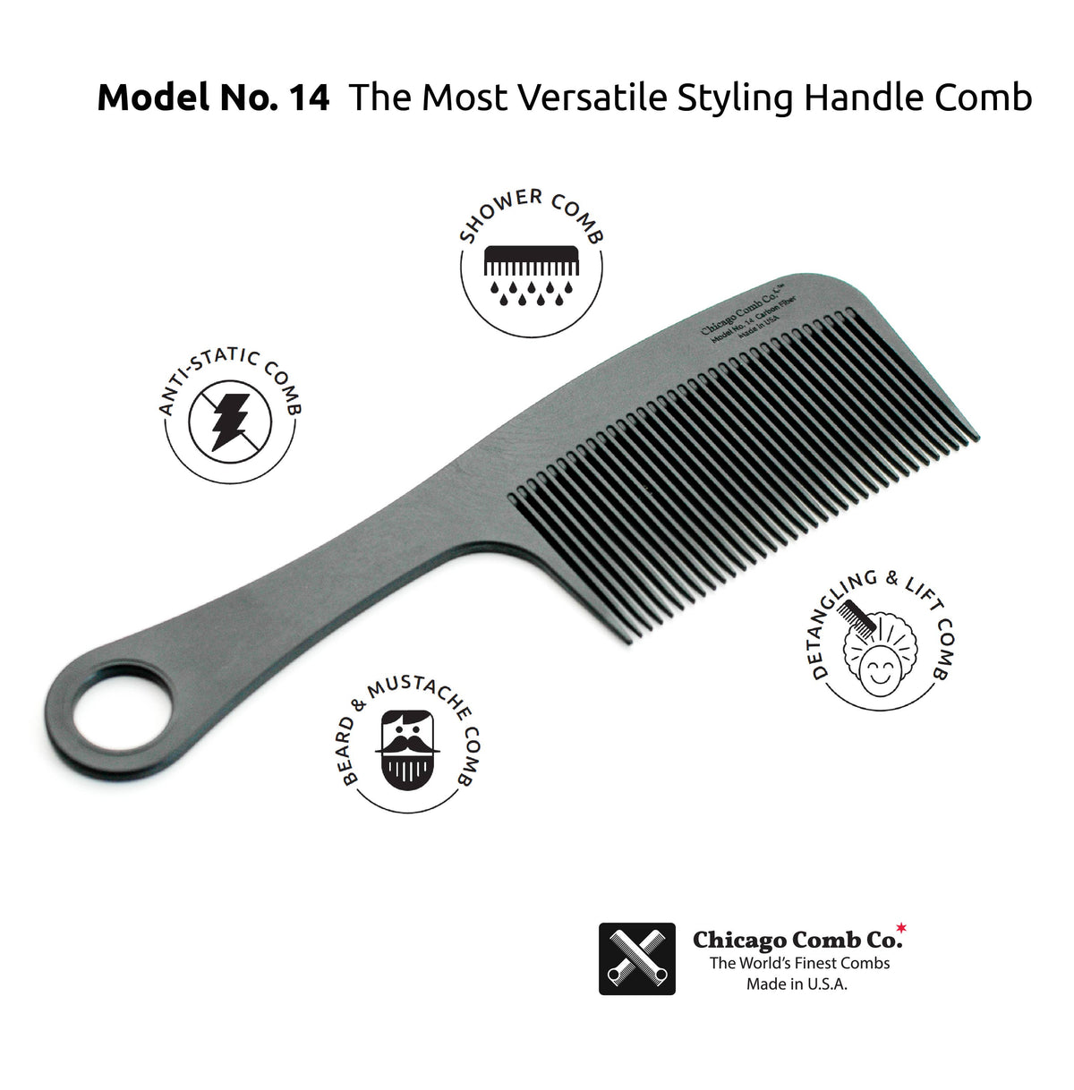 Chicago Comb Co. - Model No. 14 Carbon Fiber Comb