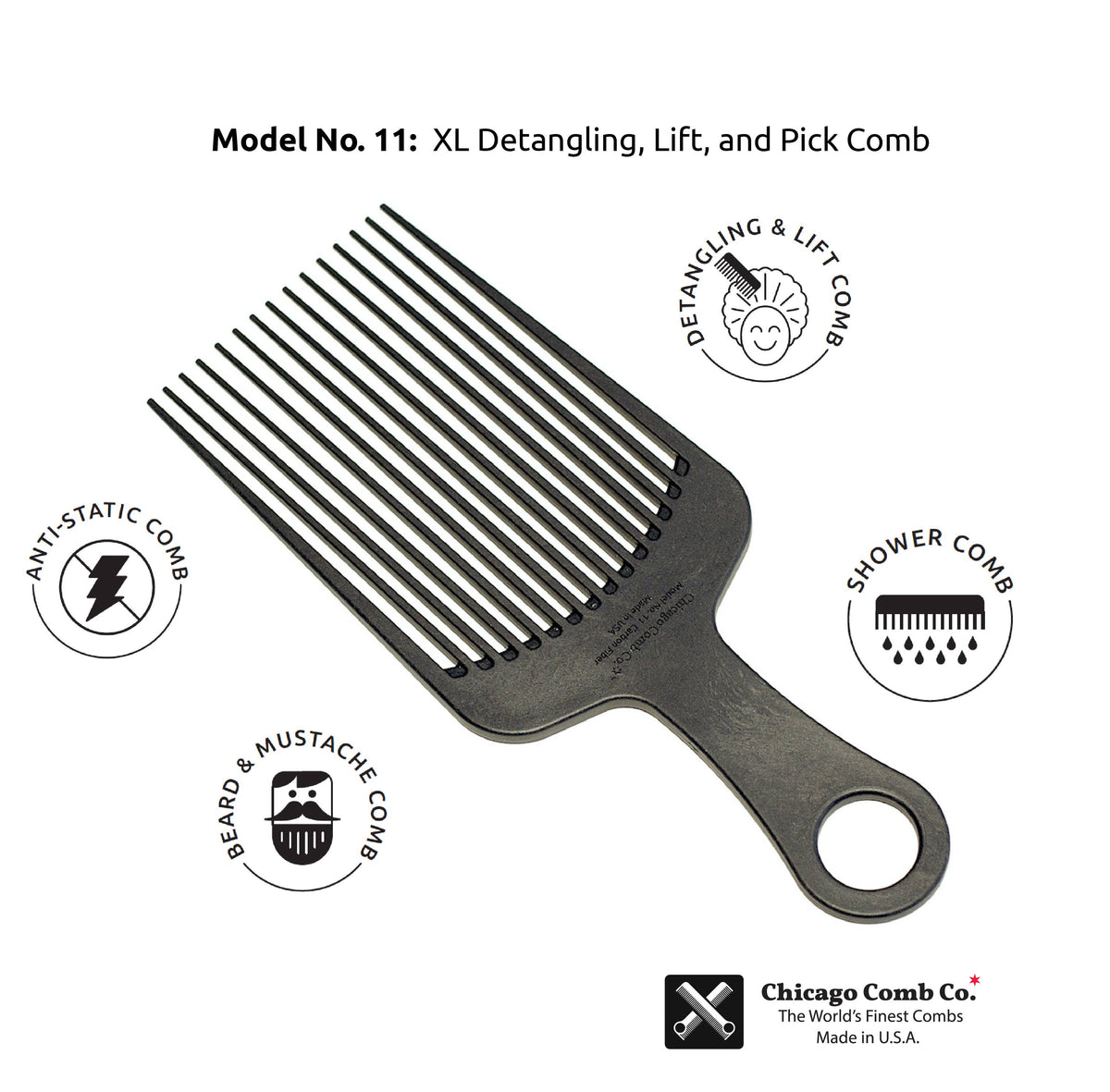 Chicago Comb Co. - Model No. 11 Carbon Fiber Comb