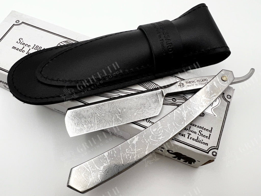 Thiers Issard 6/8 All-Over Etched Cloud Design - Half Hollow Ground Straight Razor with Stainless Steel Scales