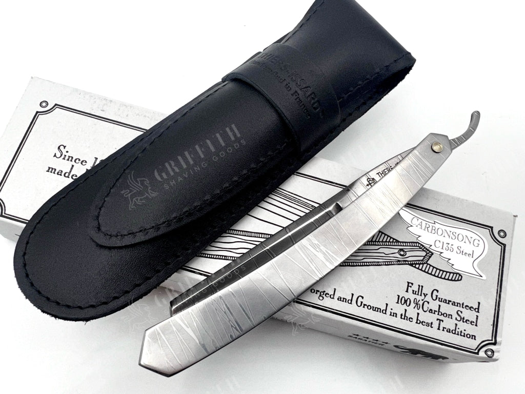 Thiers Issard 6/8 All-Over Etched Twig Design - Half Hollow Ground Straight Razor with Stainless Steel Scales