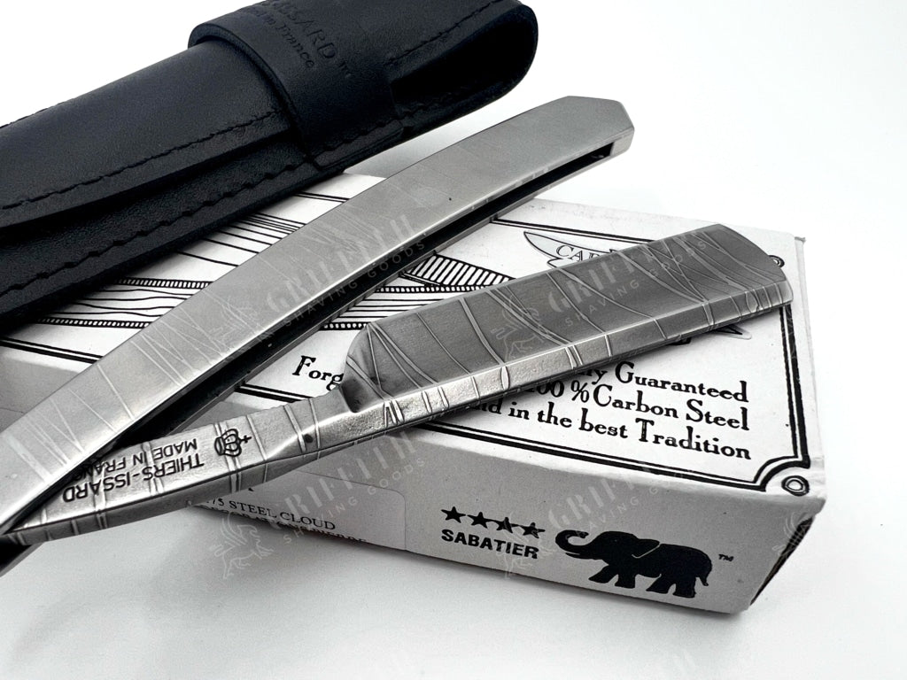 Thiers Issard 6/8 All-Over Etched Twig Design - Half Hollow Ground Straight Razor with Stainless Steel Scales