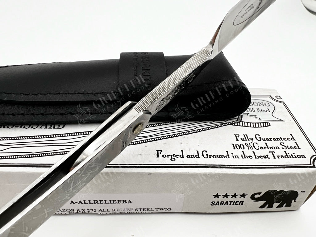 Thiers Issard 6/8 Engraved Spine with Etched Stainless Steel Scales - Cloud Design - Half Hollow Ground Straight Razor