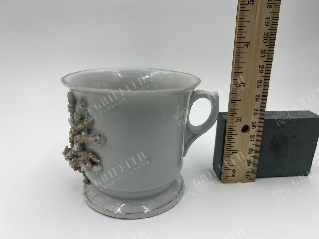 Antique Applied Decoration Shaving Mug / Scuttle - Lovely And Good Condition