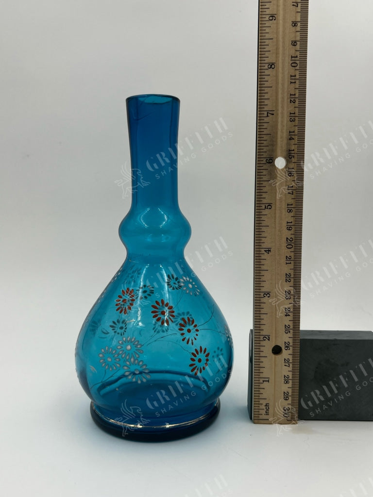 Antique Hand Painted Blue Hand Blown Glass Barber Bottle- Lovely and Excellent Condition