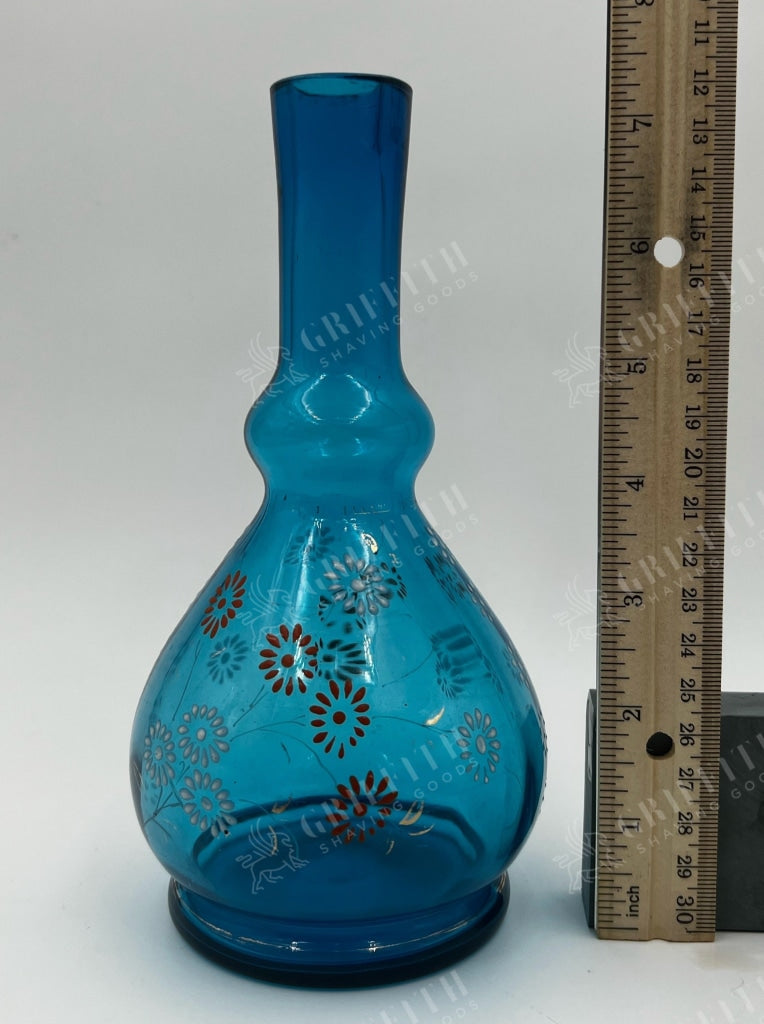 Antique Hand Painted Blue Hand Blown Glass Barber Bottle- Lovely and Excellent Condition