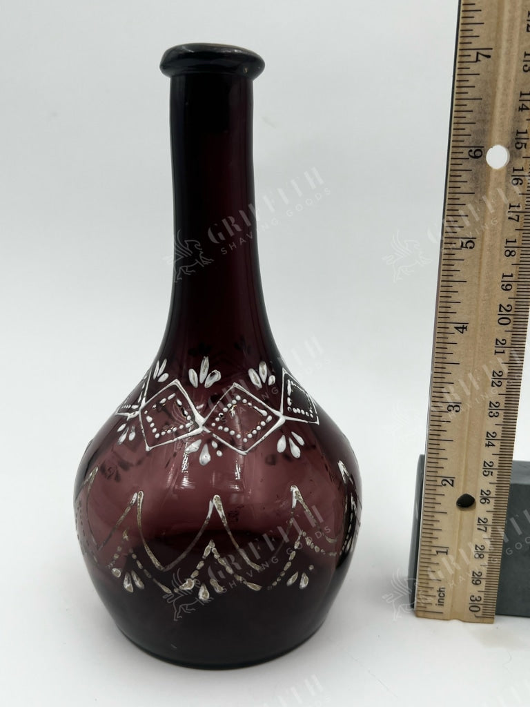 Antique Hand Painted Cranberry Hand Blown Glass Barber Bottle- Lovely and Excellent Condition