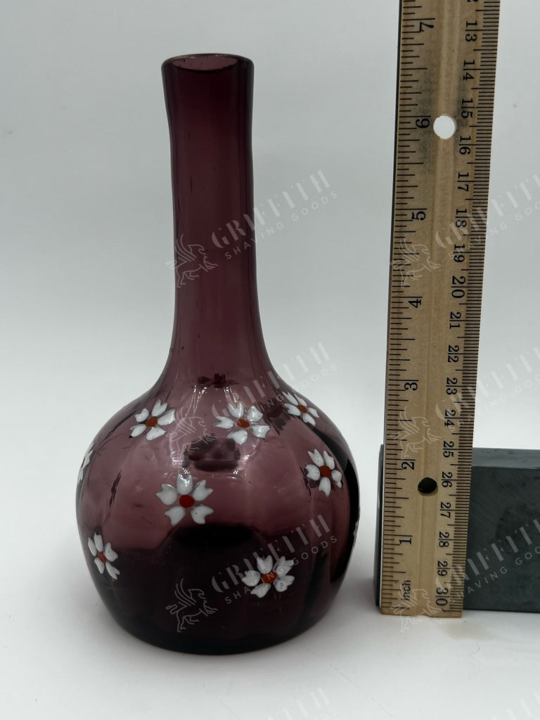 Antique Hand Painted Cranberry Blown Glass Barber Bottle- Lovely And Excellent Condition