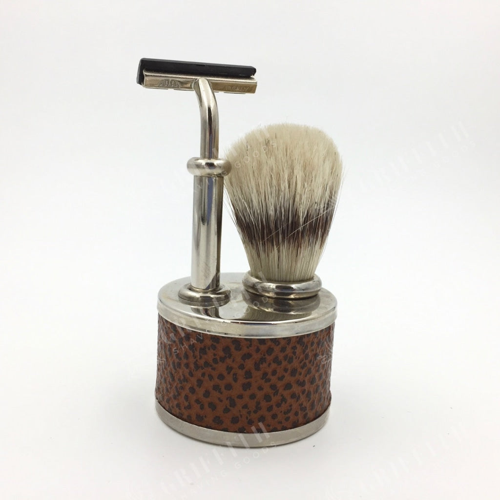 Arfa Vintage NOS Italian Shaving Set with TracII Razor, Badger Brush and Chrome Stand