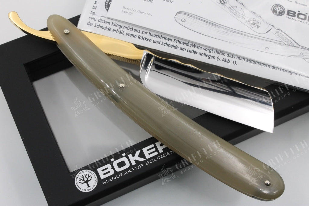 Boker Count Adolf III 6/8 Singing Full Hollow Blade with Filed Spine & Horn Scales Solingen Straight Razor