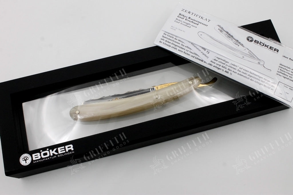 Boker Count Everhard 5/8 Full Hollow Blade with Horn Scales Solingen Straight Razor