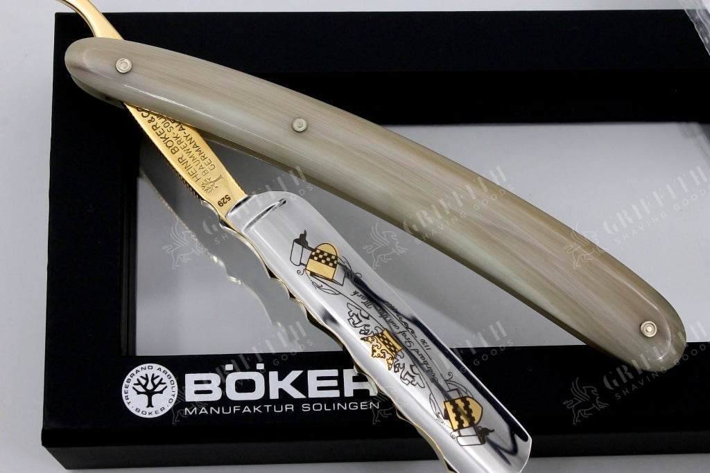 Boker Count Everhard 5/8 Full Hollow Blade with Horn Scales Solingen Straight Razor