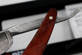 Boker Damascus Birch 6/8 Blade With Burl Wood Scales Full Hollow Solingen Straight Razor