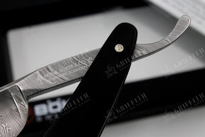 Boker Damascus Ebony 6/8 Blade With Wood Scales Full Hollow Solingen Straight Razor