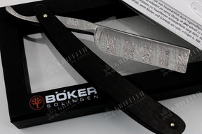 Boker Damascus Ebony 6/8 Blade With Wood Scales Full Hollow Solingen Straight Razor