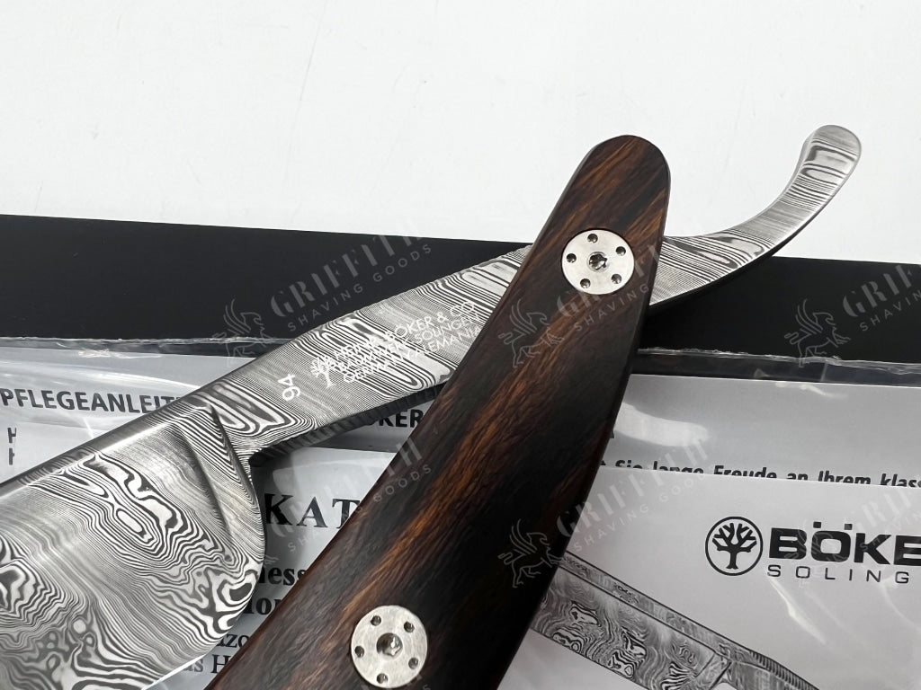 Boker Damascus Master Cutter 8/8 Blade With Desert Ironwood Scales Full Hollow Solingen Straight