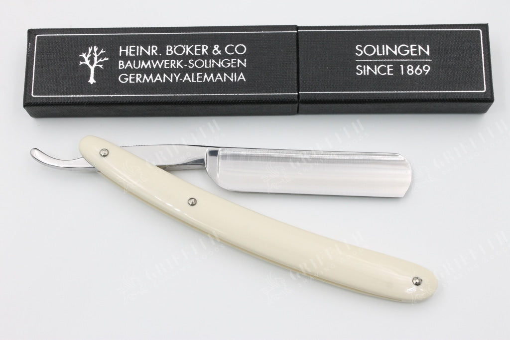 Boker Edelweiss 5/8 Full Hollow Blade with White Scales Solingen Straight Razor