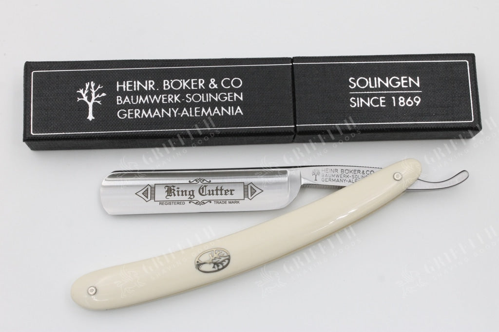 Boker King Cutter 5/8 Full Hollow Blade with White Scales Solingen Straight Razor