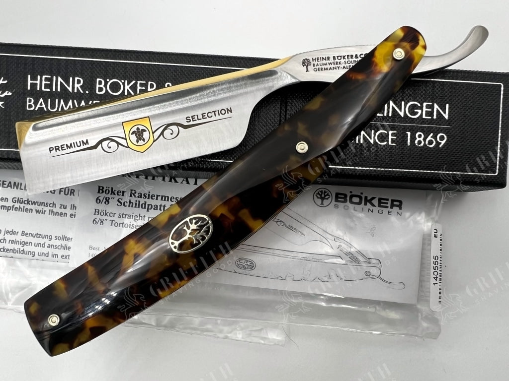 Boker Tortoise Shell 2.0 6/8 Singing Full Hollow Blade with Acrylic Scales Full Hollow Solingen Straight Razor