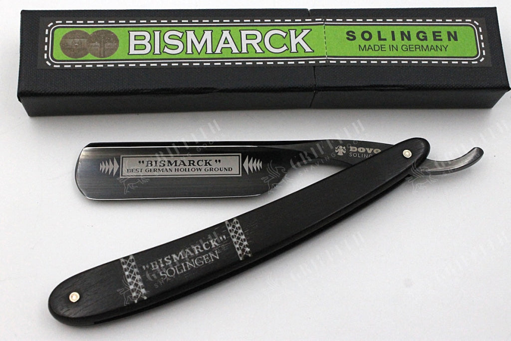 Dovo "Bismarck Ebony" 6/8 Black Blade with Ebony Handle Full Hollow Solingen Straight Razor