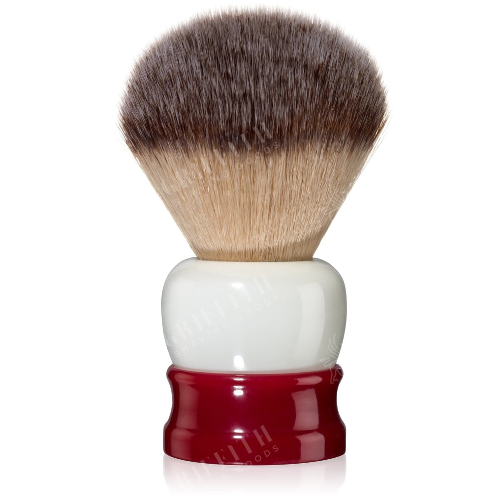 Fine Accoutrements Stout Synthetic Bristle Shaving Brush - Red & White Simpson Brushes