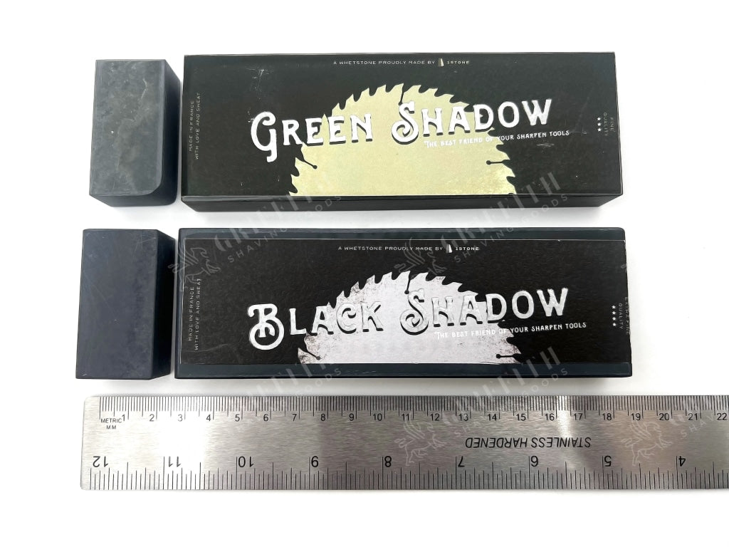 Green Shadow & Black Shadow Hone Set - 150mm x 50mm (6 x 2") - French Fine Razor Hones Sharpening Stones with Slurry Stone