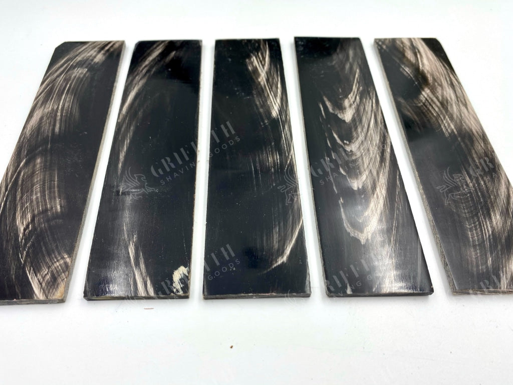 Straight Razor Scale Plate/Blank 160mm x 40mm x 4mm - Black with White Streaks Buffalo Horn