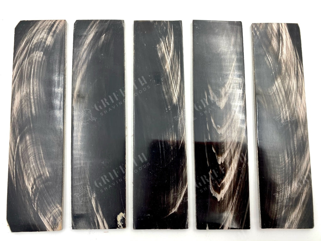 Straight Razor Scale Plate/Blank 160mm x 40mm x 4mm - Black with White Streaks Buffalo Horn