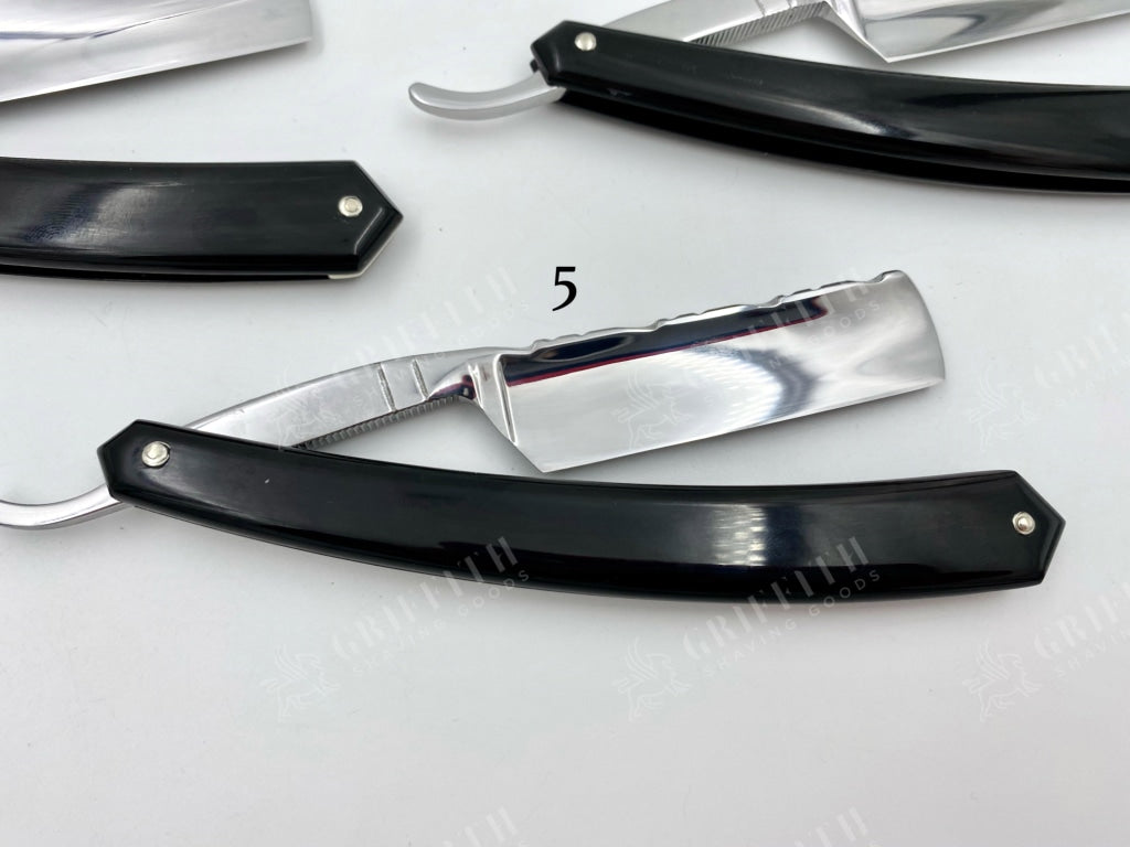 Thiers Issard 6/8 "Medaille d'or Alger" Etch & "Chevron" Filed Spine - Black Horn Scales - Singing Straight Razor
