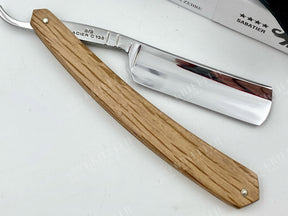 Thiers Issard 6/8 Zebra Etch With Spotted Oak Scales -Round Tip Singing Straight Razor